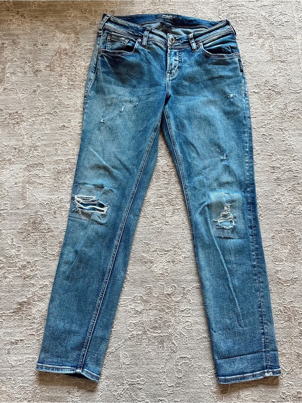 Silver Jeans Women's Distressed Slim Fit “Sam” Skinny Blue Jeans Sz 27 Md Wash